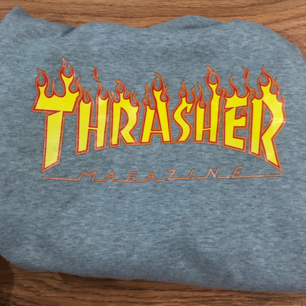 Thrasher Flame Logo Grey Hoodie